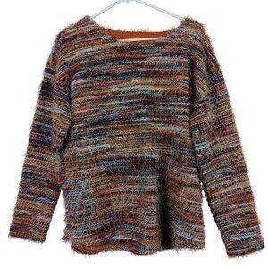 Tribal Soft Lux Eyelash Striped Fuzzy Sweater Multicolor Womens Size Medium